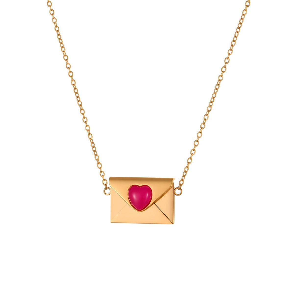 Elegante collana da donna in acciaio inossidabile placcato oro 18 carati con ciondolo a forma di busta a cuore fai da te