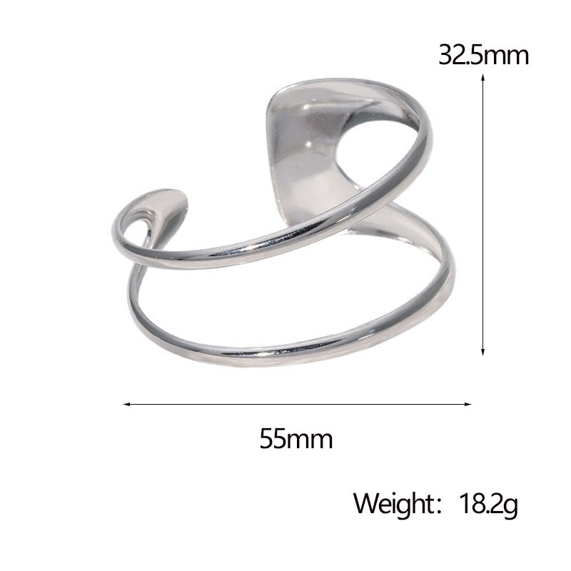 Minimalist Stainless Steel Adjustable Bracelet for Women with 18K Gold Plating Titanium Steel Finish Geometric Ring Design