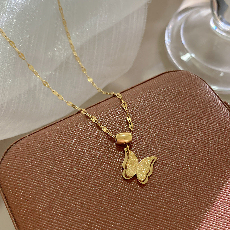 Minimalist Luxury Matte Gold Plated Titanium Steel Butterfly Necklace