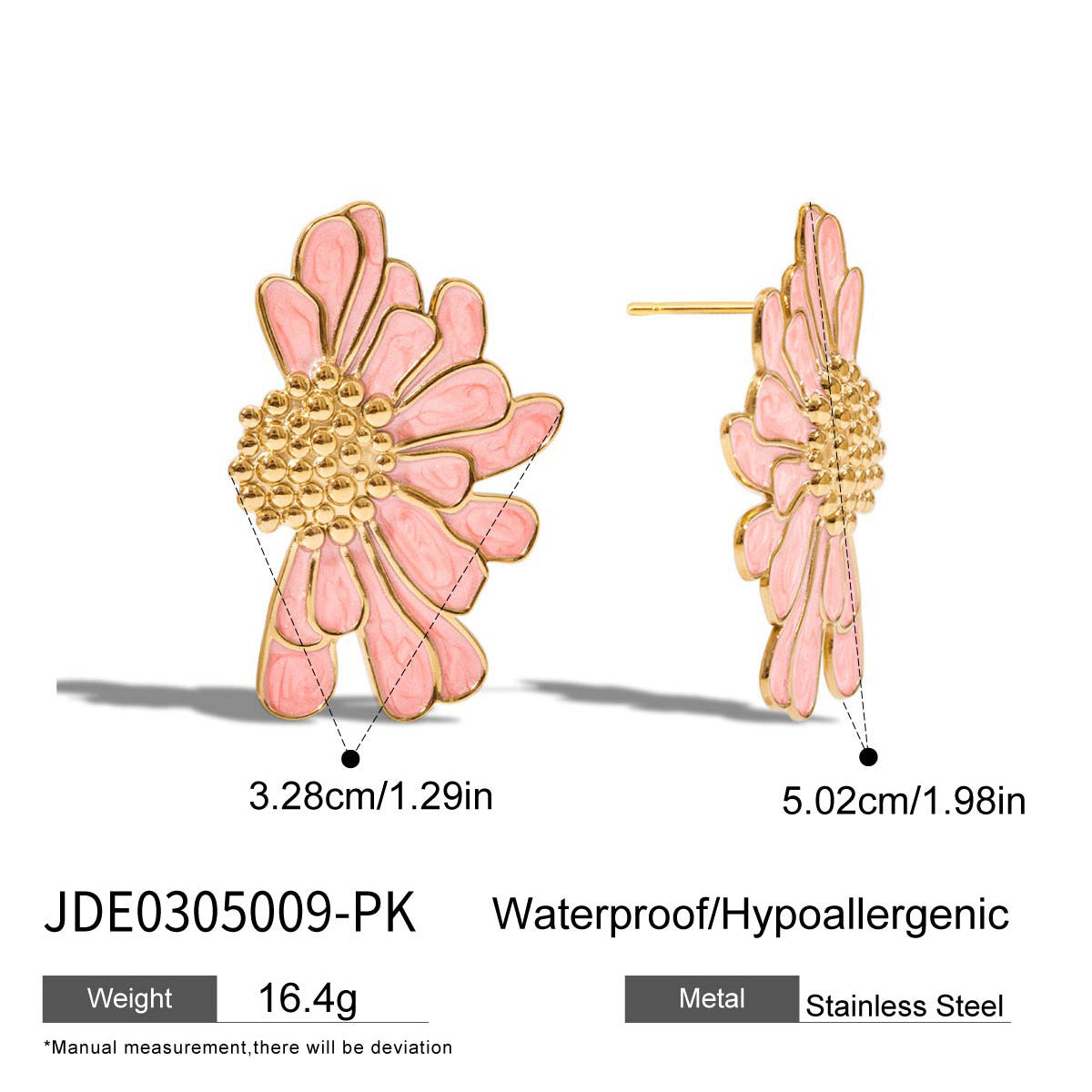 Elegant Geometric Drip Oil Stainless Steel Stud Earrings with Pearl Floral Design for Women