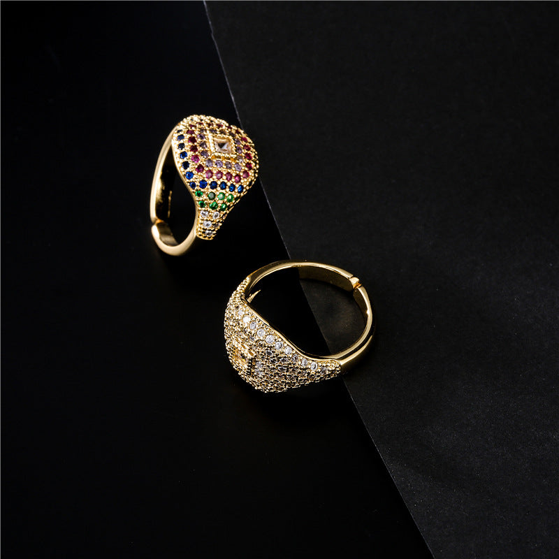 Geometric Gold Plated Brass Micro-Pave Cubic Zirconia Open Ring for Women