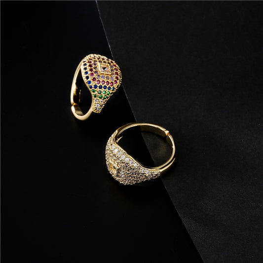 Geometric Gold Plated Brass Micro-Pave Cubic Zirconia Open Ring for Women