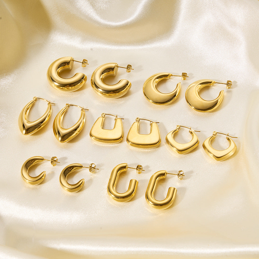 Minimalist Geometric Hollow Stainless Steel Earrings for Women with Plated Finish