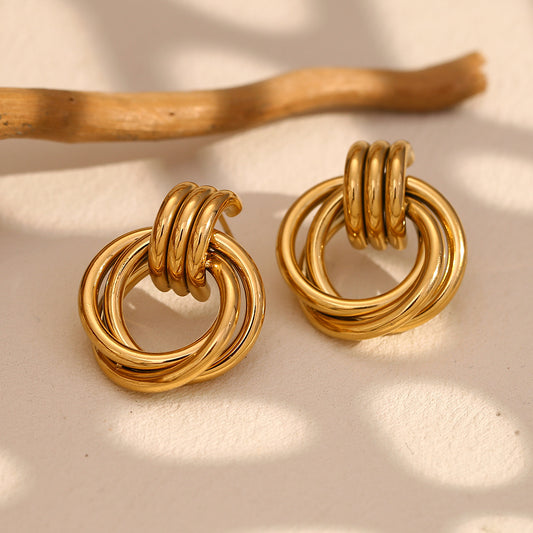 Orecchini alla Moda in Acciaio Inossidabile Geometrici Vintage Placcati Oro 18K da Donna