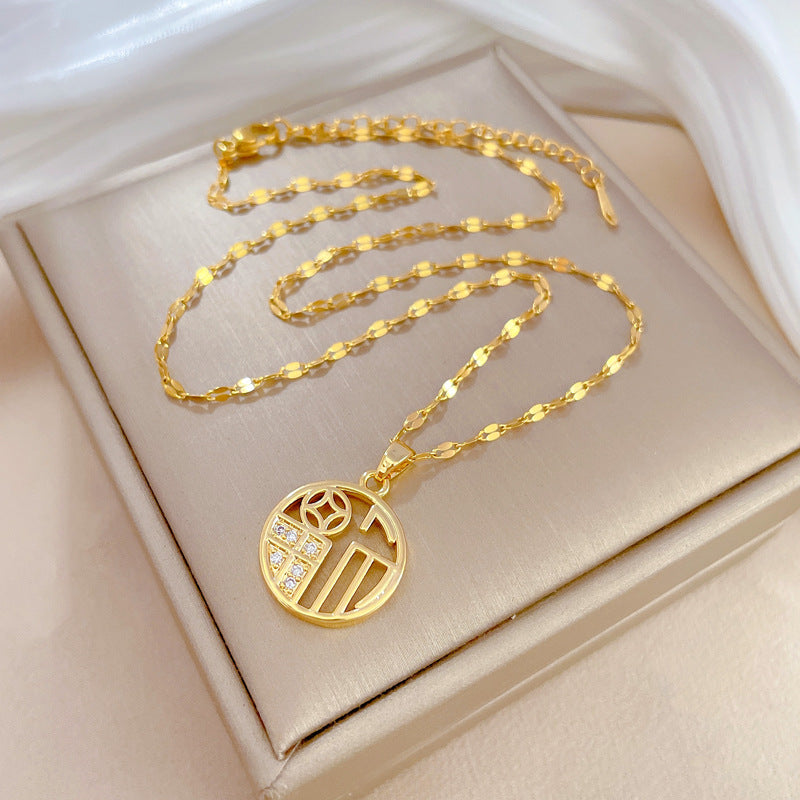 Elegante Collana con Ciondolo Geometrico a Luna da Donna in Acciaio Inossidabile con Catena in Acciaio al Titanio