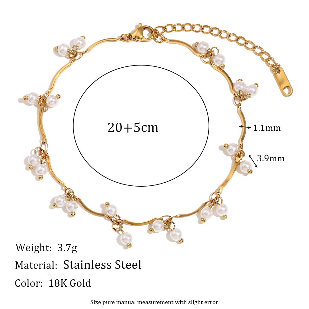 Minimalist Geometric Stainless Steel Pendant Necklace with 18K Gold Plating and Pearl-Style Accents for Women