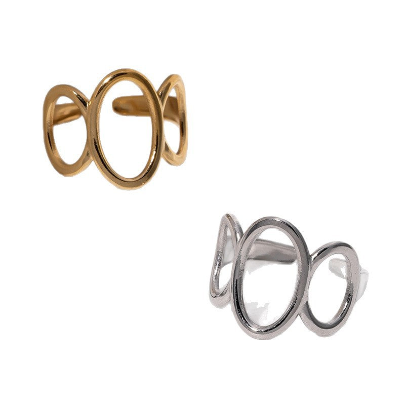 Minimalist 18K Gold Plated Geometric Round Stainless Steel Open Ring for Women
