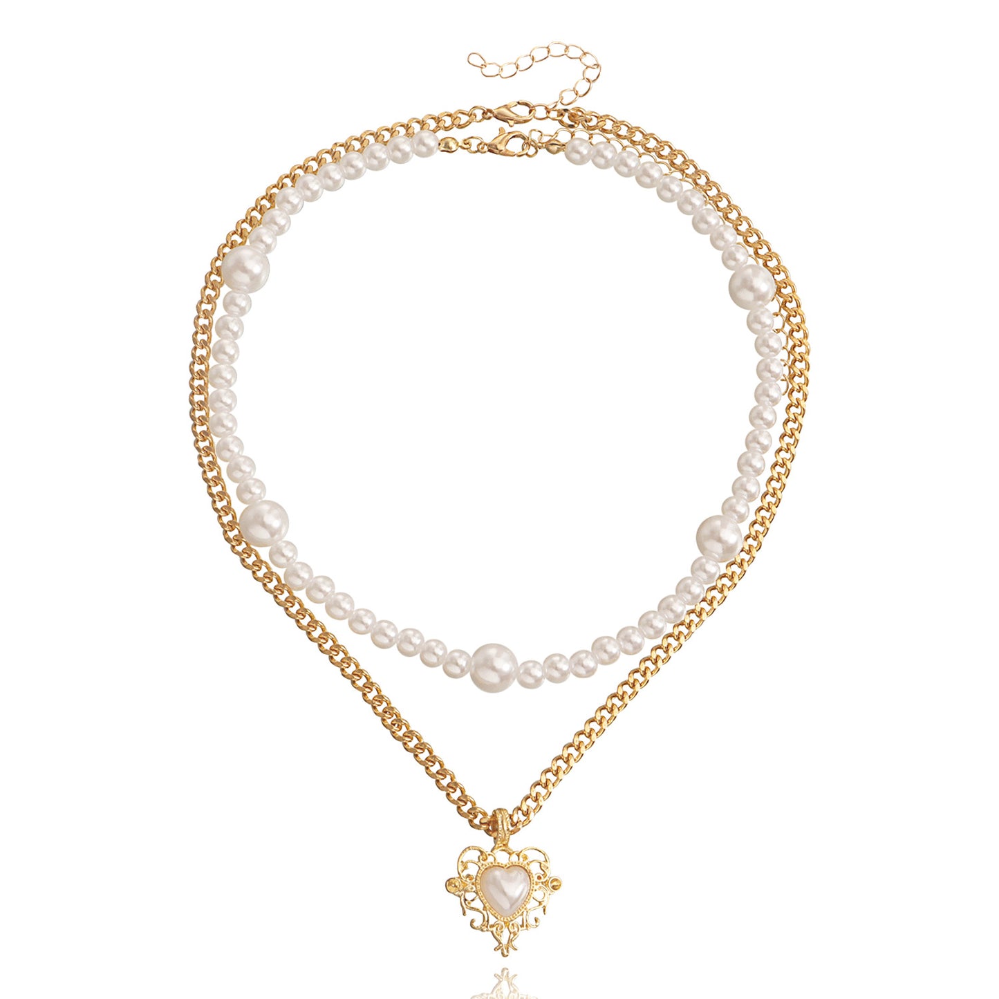 Minimalist Double-Layer Alloy Heart Pendant Necklace for Women with Plated Finish and Adjustable Length