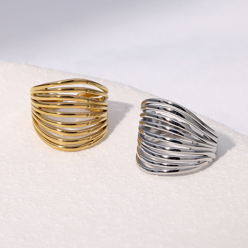 Minimalist Geometric Stainless Steel Open Ring with Gold Plating for Women