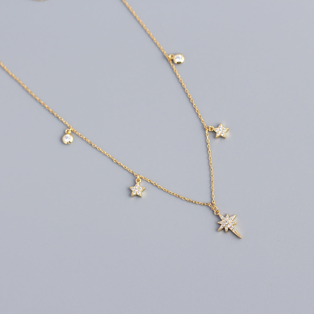 Collar con colgante minimalista de plata de ley S925 en forma de estrella con incrustaciones de diamantes de imitación para mujer