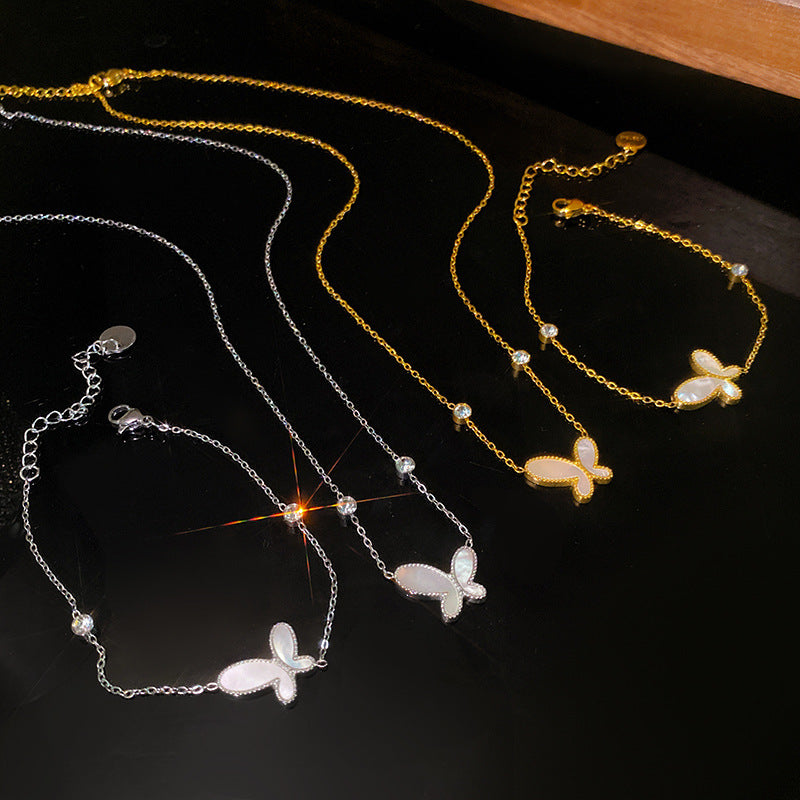 Elegant Gold Plated Titanium Steel Butterfly Necklace with Geometric Design