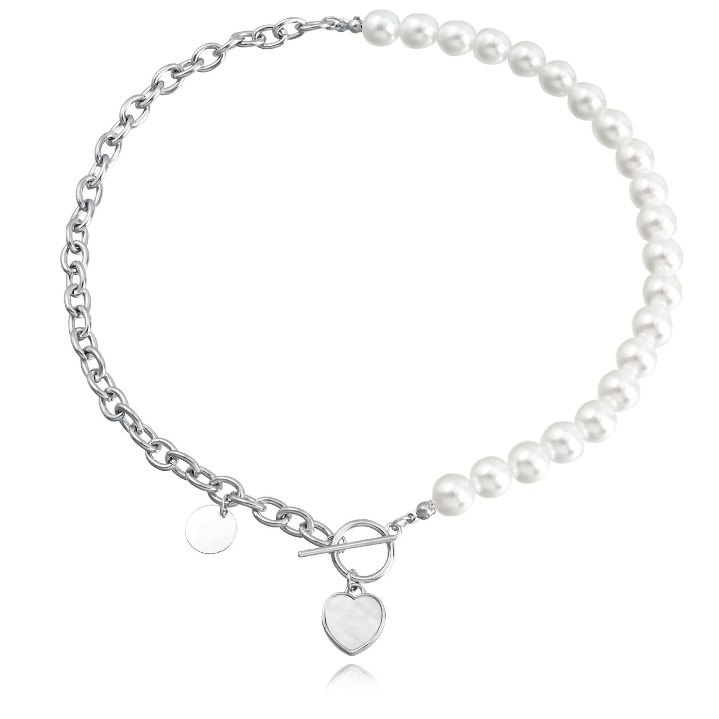 Minimalist Heart-Shaped Mother-of-Pearl Pendant Necklace for Women with Alloy Chain and Electroplated Finish