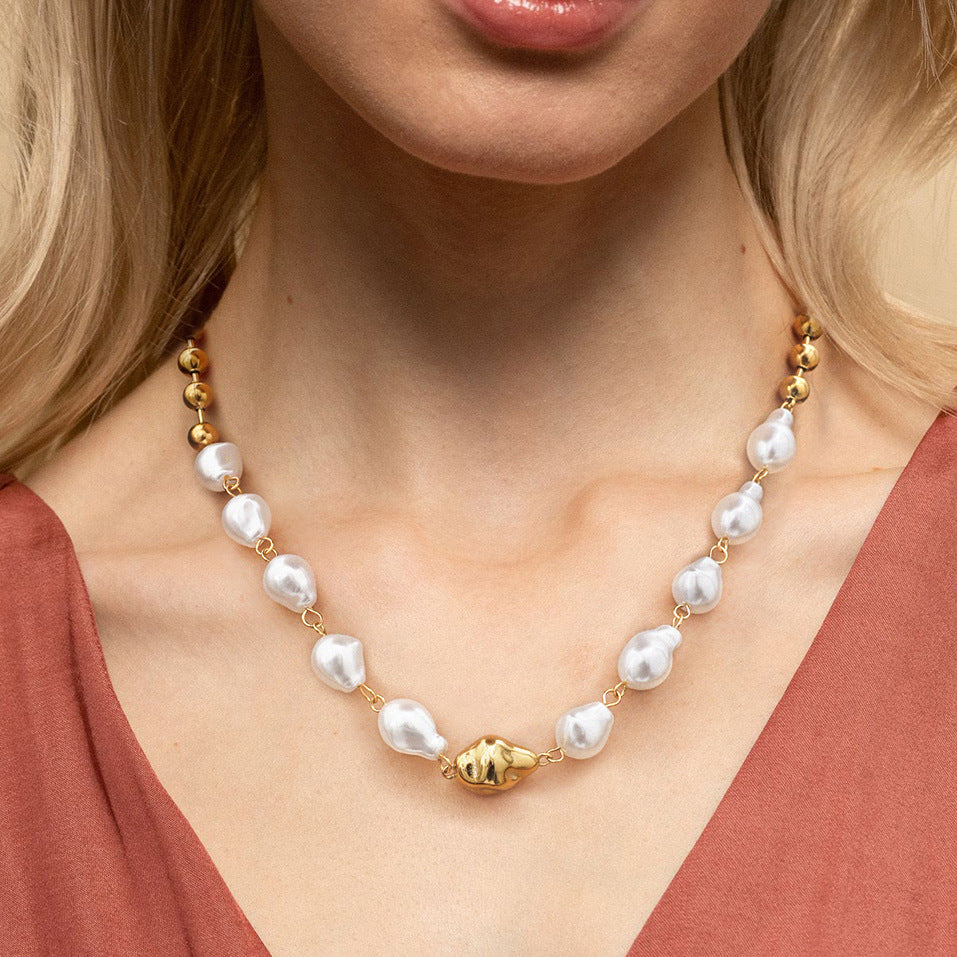 Collana di perle lussuosa, elegante e geometrica in acciaio al titanio da donna