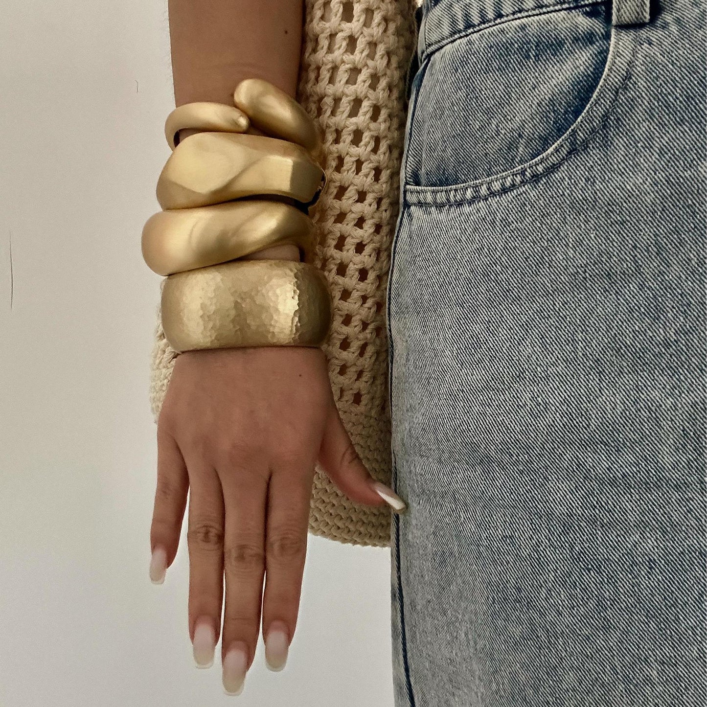 Punk Minimalist Round Geometric Plated Alloy Wide Cuff Bracelet
