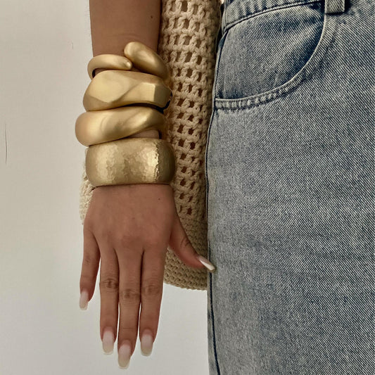 Pulsera de puño ancha de aleación chapada, geométrica, redonda, minimalista, estilo punk