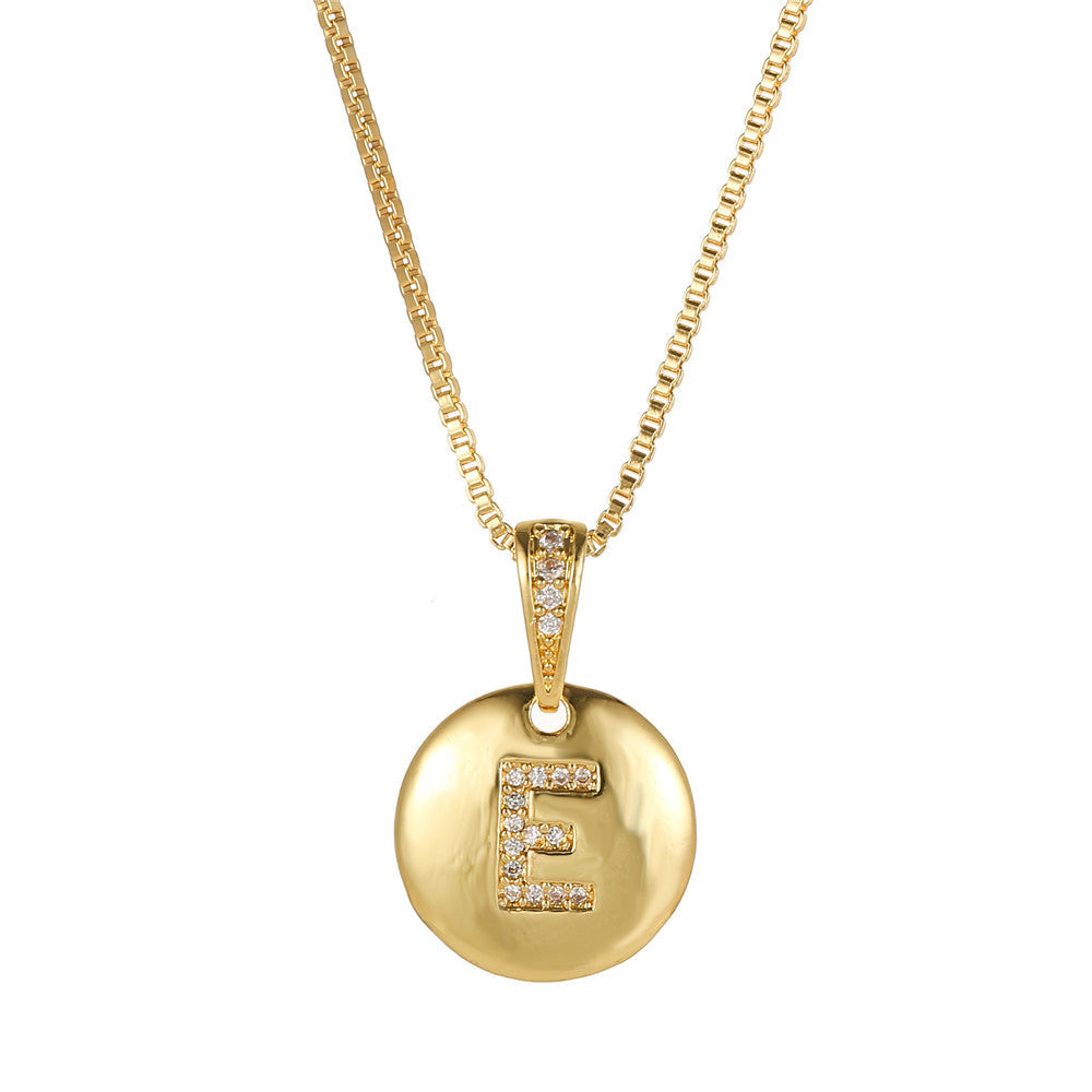 Vintage Sweet Geometric Letter Brass Inlay Cubic Zirconia Necklace Box Chain for Women