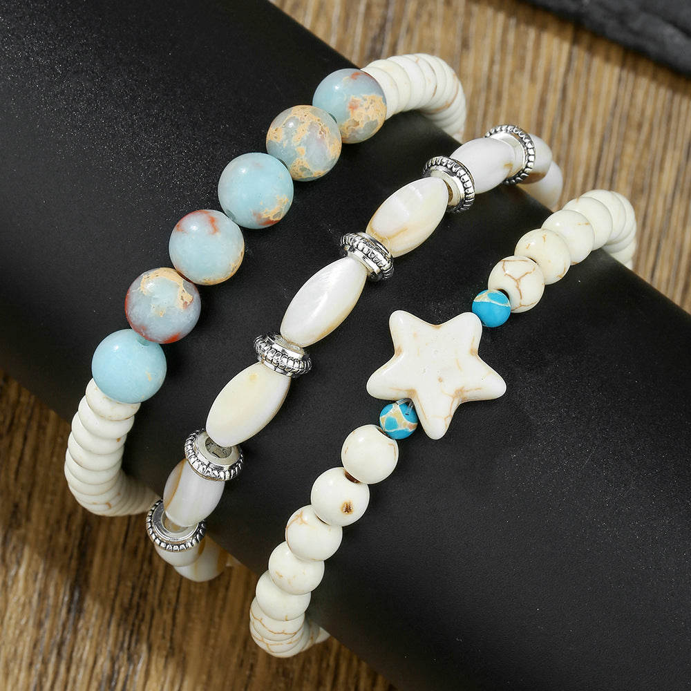Bohemian Geometric Star Turquoise and Shell Bracelet for Unisex