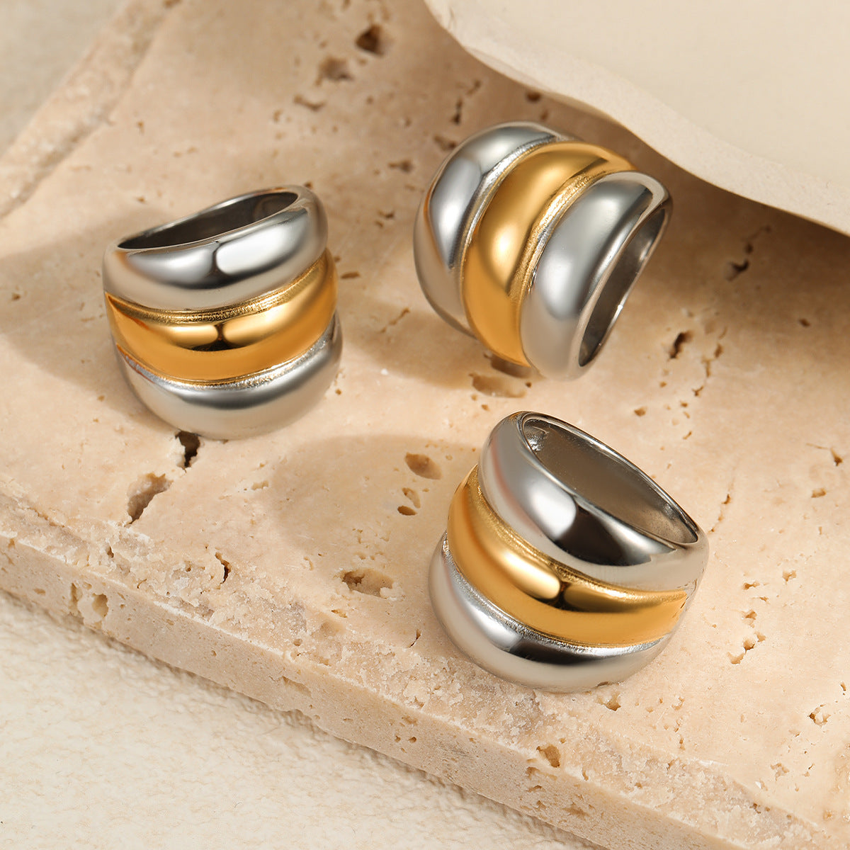 Anello da donna in acciaio inossidabile con placcatura, lussuoso, vintage, geometrico