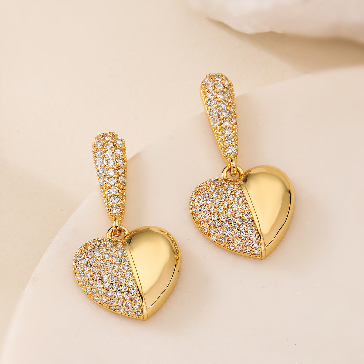 Minimalist Irregular Geometric Copper Earrings with 18K Gold Plating and Zircon Accent for Women