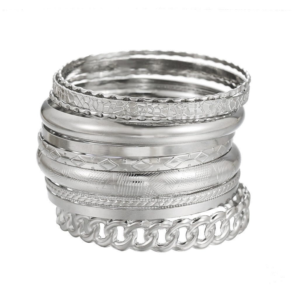 Minimalist Geometric Round Plated Iron Wide Multi-Layer Bracelet