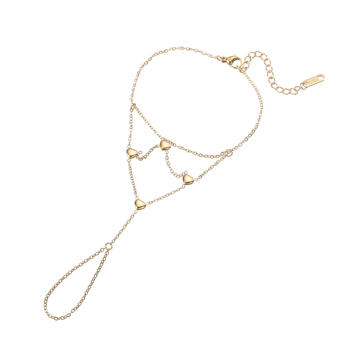 Vintage Gold Plated Heart Star Geometric Stainless Steel Hand Chain for Women