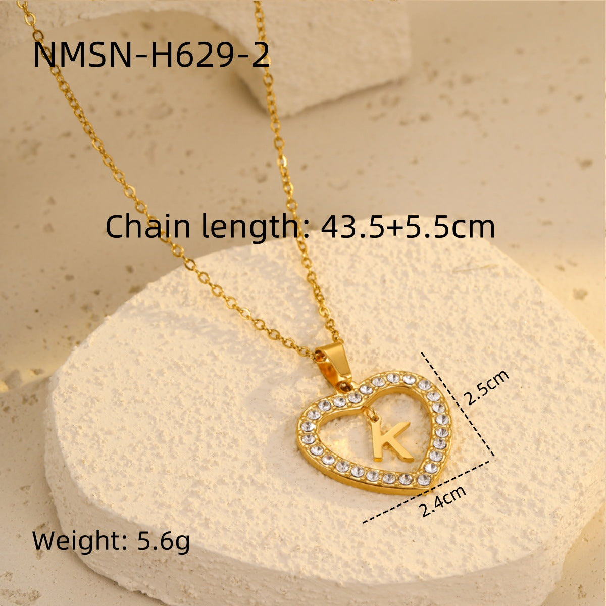 Fashionable Heart-Shaped Stainless Steel Necklace with 18K Gold Plating and Zircon Inlay for Women
