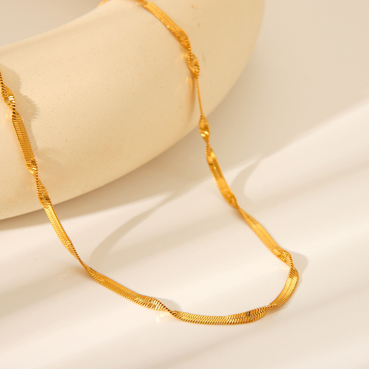 Trendy Geometric 18K Gold Plated Stainless Steel Snake Chain Necklace for Women