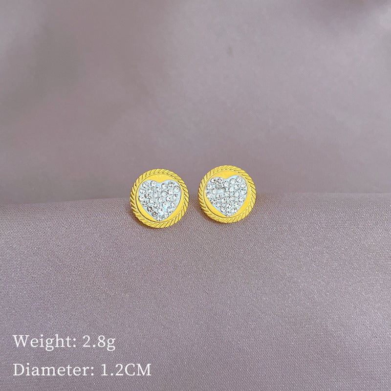Minimalist Round Heart Titanium Steel Stud Earrings with Plating Finish for Women
