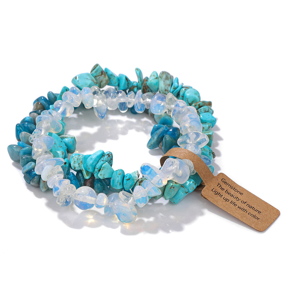 Vintage Geometric Gemstone Chip Beads Stretch Bracelet Set Unisex