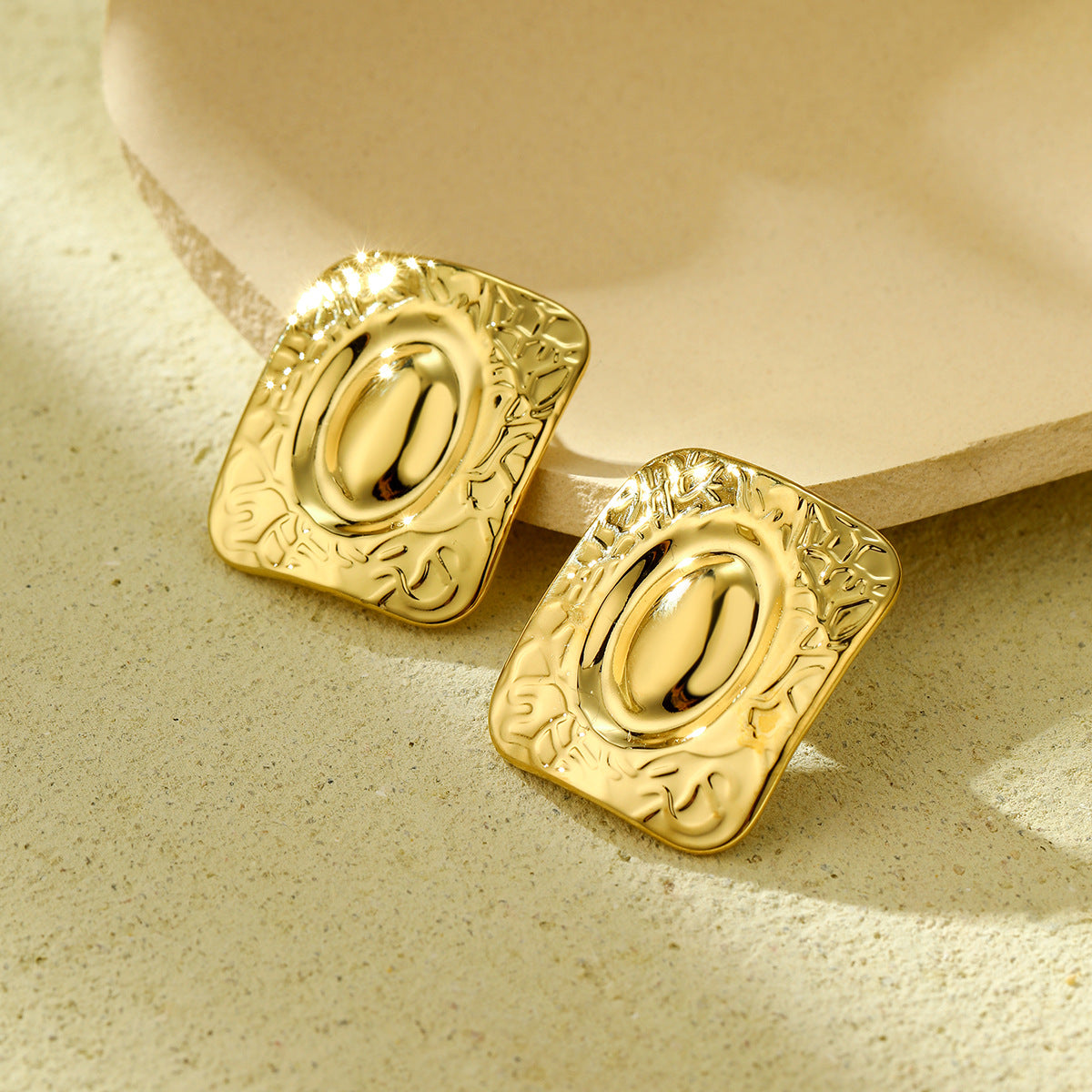 Pendientes de acero inoxidable de moda con forma geométrica de corazón y cuadrado, con acabado chapado, para mujer