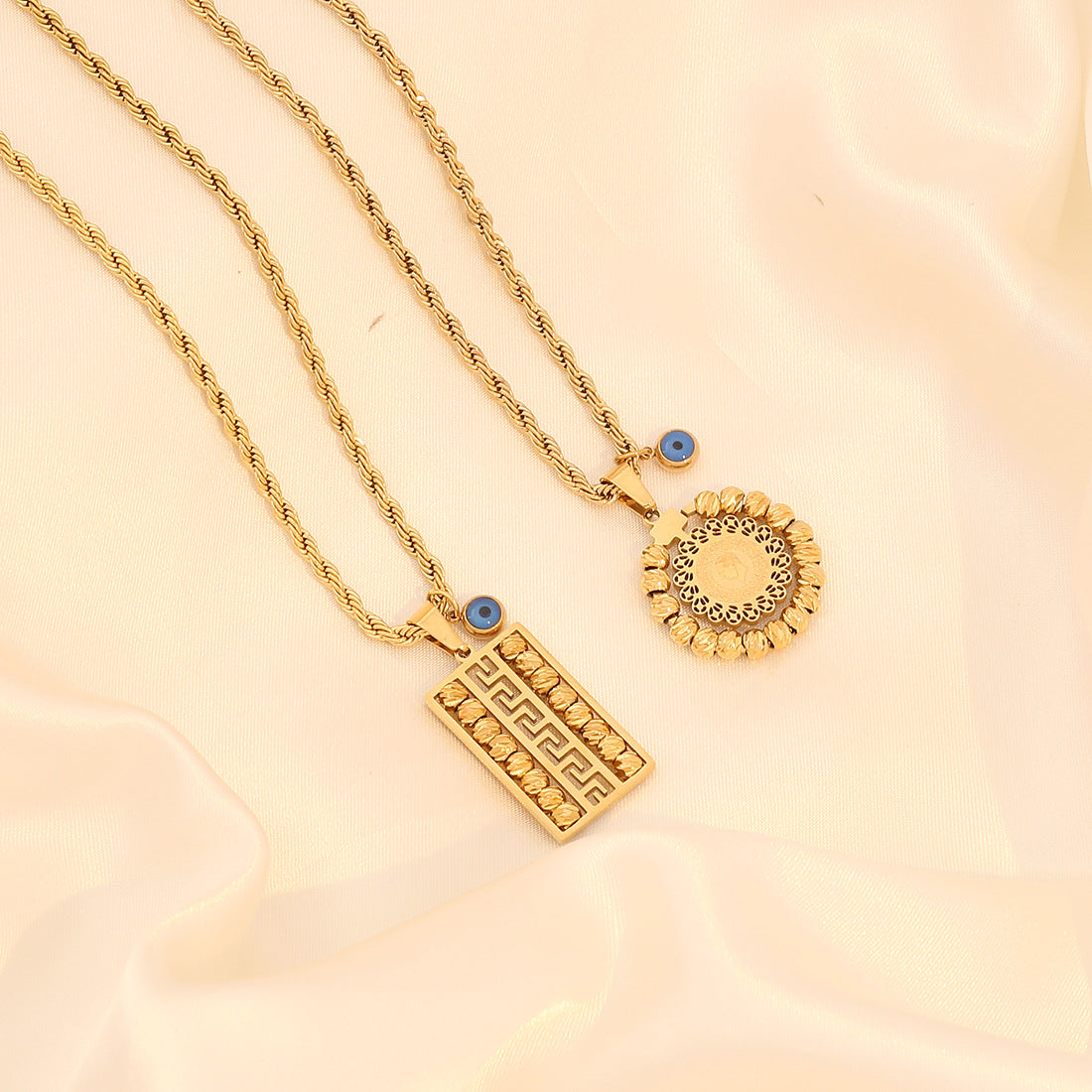 Geometric Stainless Steel Pendant Necklace with Enamel Finish for Women