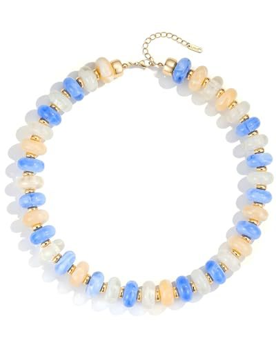 Minimalist Geometric Round Oval Acrylic Beaded Charm Bar Gold Tone Adjustable Cable Chain for Women Unisex