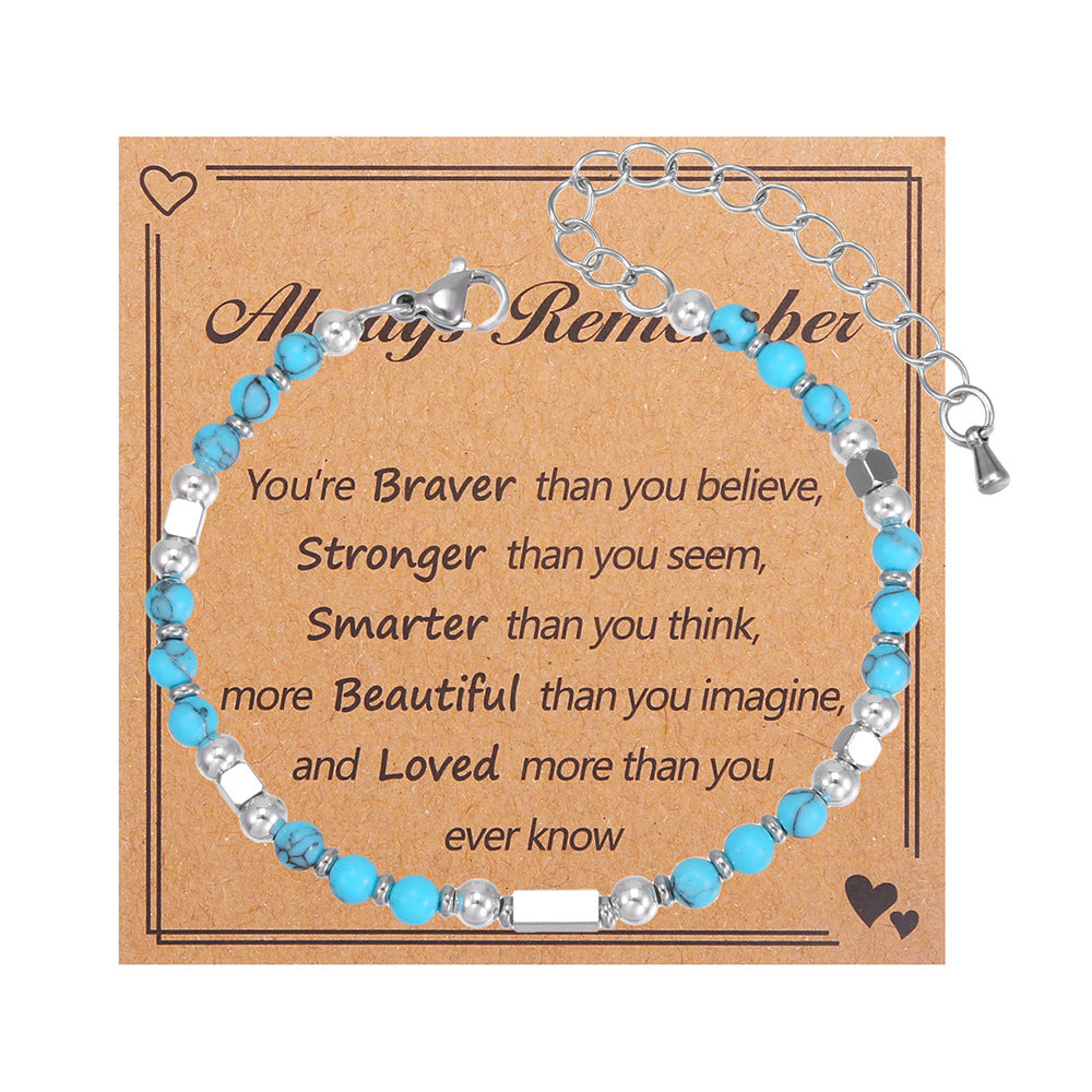 Natural Gemstone Beaded Heart Bracelet Adjustable Stainless Steel Jewelry