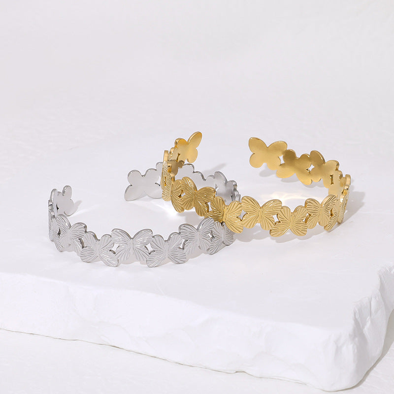 Minimalist Butterfly-Shaped Titanium Steel Bracelet with Adjustable Closure and Plated Finish for Women
