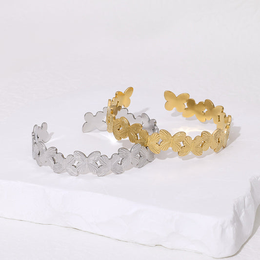 Minimalist Butterfly-Shaped Titanium Steel Bracelet with Adjustable Closure and Plated Finish for Women