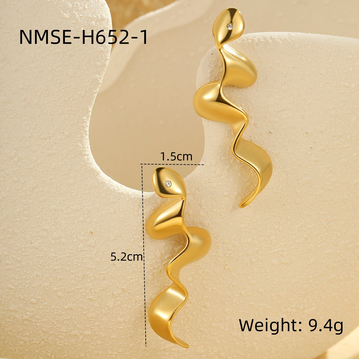 Orecchini da donna in acciaio inossidabile placcato oro 18 carati a forma di serpente geometrico, stile minimalista