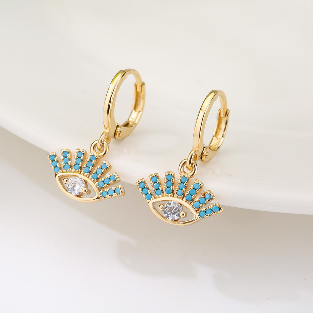 Minimalist Geometric Evil Eye Earrings for Women in Copper with Electroplating Finish