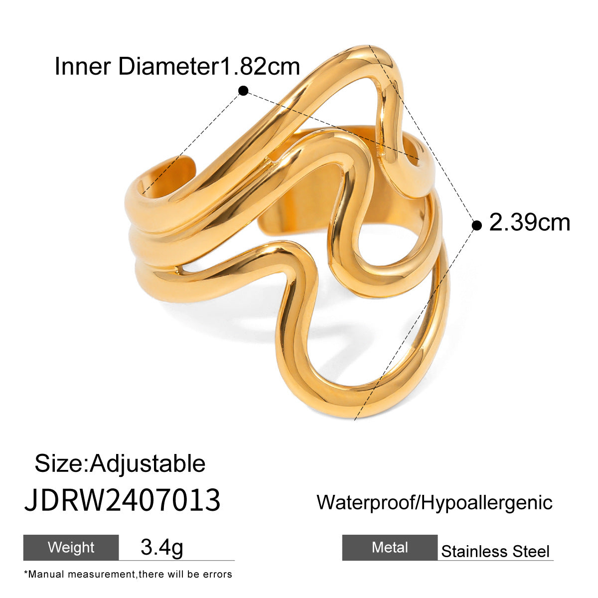 Geometric Plated Stainless Steel Ring for Unisex