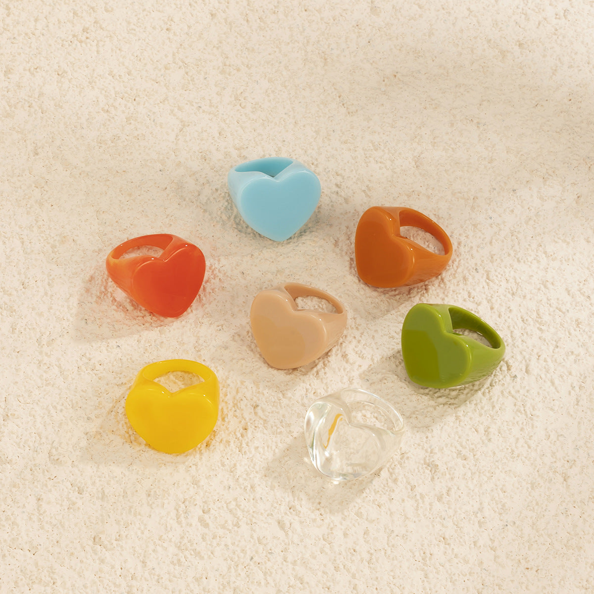French Vintage Style Heart-Shaped Resin Ring for Women with Pastel Macaron Color and Artisanal Injection-Molded Finish