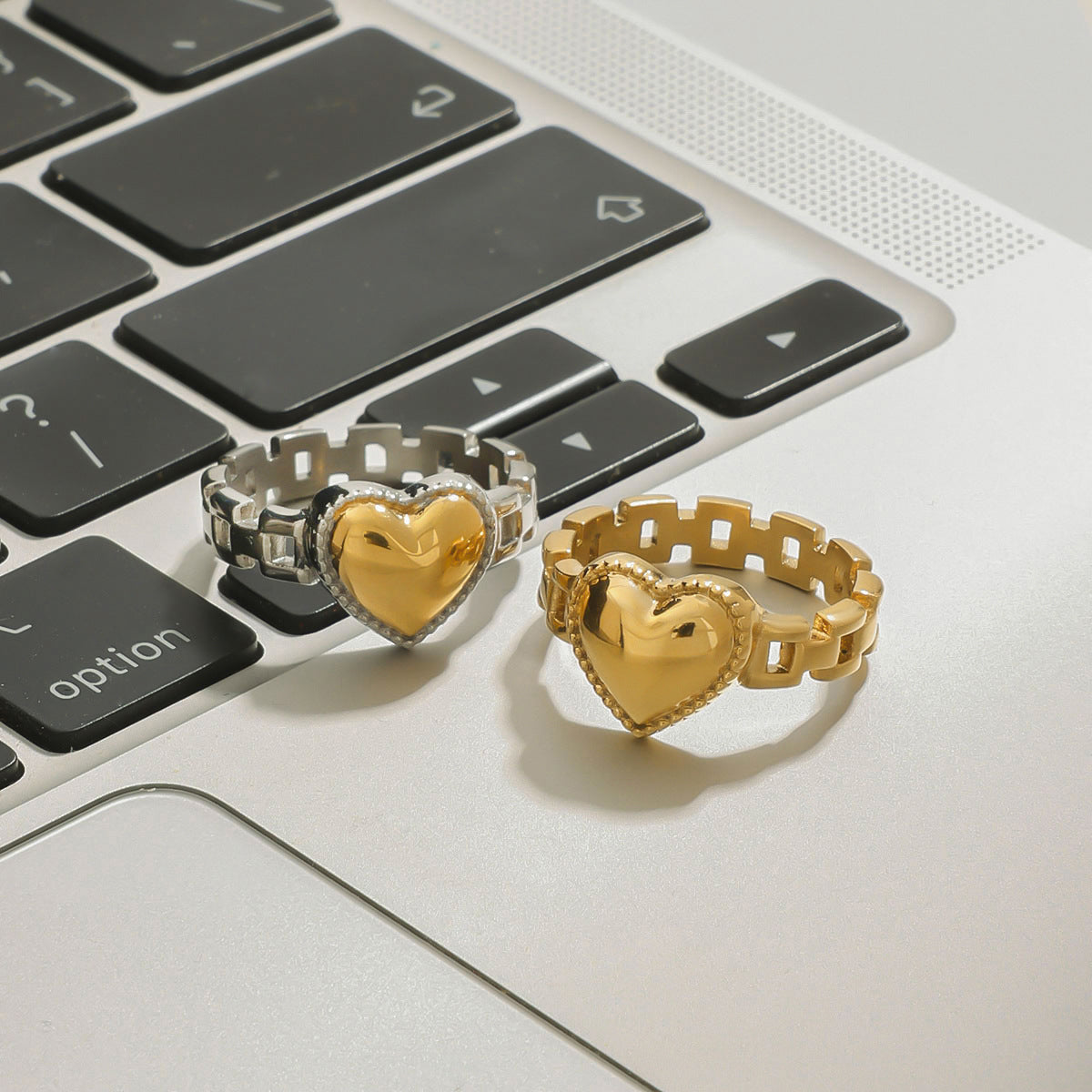 Heart Shaped Plated Stainless Steel Ring for Women