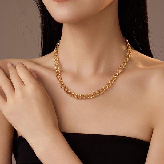 Collana alla moda in acciaio inossidabile stile OL con placcatura in oro 18K, design a catena a maglie larghe per donna