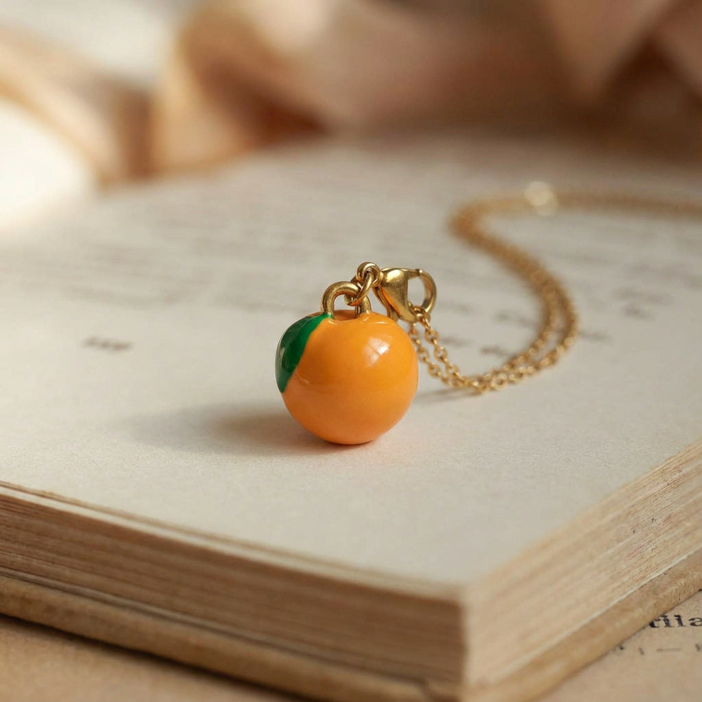 Vintage PVD 18K Gold Plated Stainless Steel Fruit Charm Bar for Women