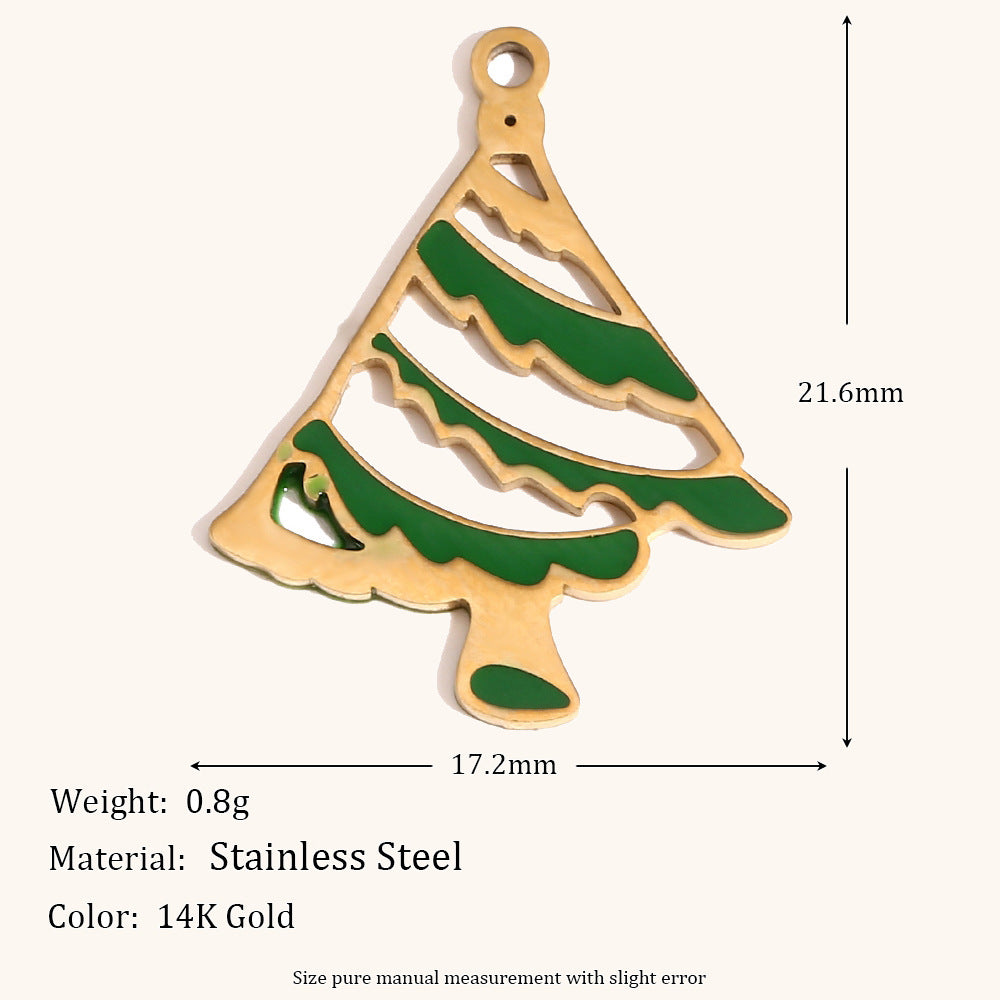 Ciondolo natalizio per creazione di gioielli fai da te in acciaio inossidabile con placcatura in oro 14K e finitura smaltata con motivi di Babbo Natale, alci, fiocchi di neve e confezioni regalo