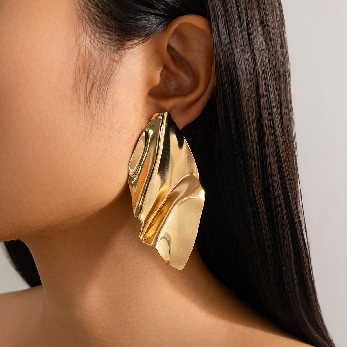 Vintage-Style Geometric Irregular Folded Earrings in Alloy with Electroplated Finish for Women