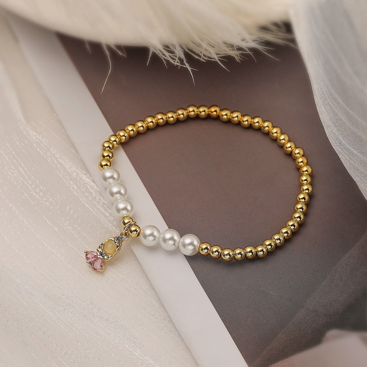 Cartoon Princess Pendant Bracelet for Women with Copper Base Plated in 18K Gold and Zircon Inlay, Geometric and Irregular Design, Fashionable Casual Style