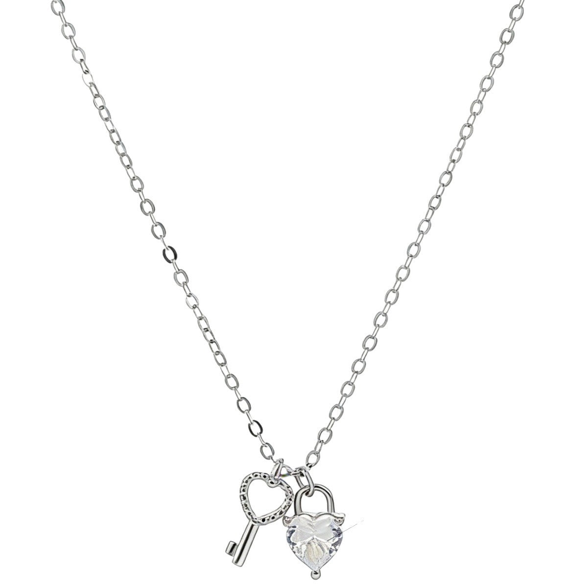 Minimalist Stainless Steel Heart Key Necklace and Earring Set Plated Jewelry for Women