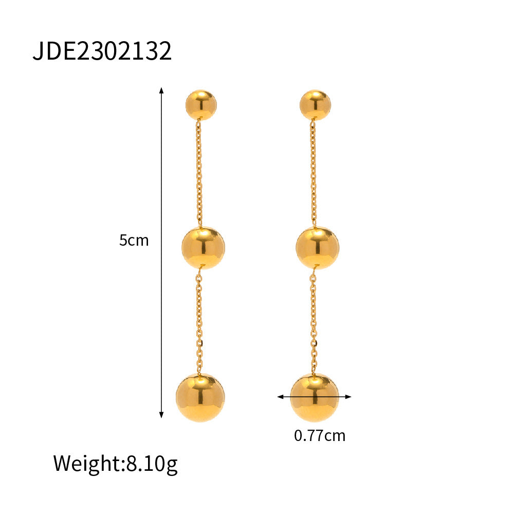 Trendy Geometric 18K Gold Plated Stainless Steel Triple Circle Drop Earrings for Women