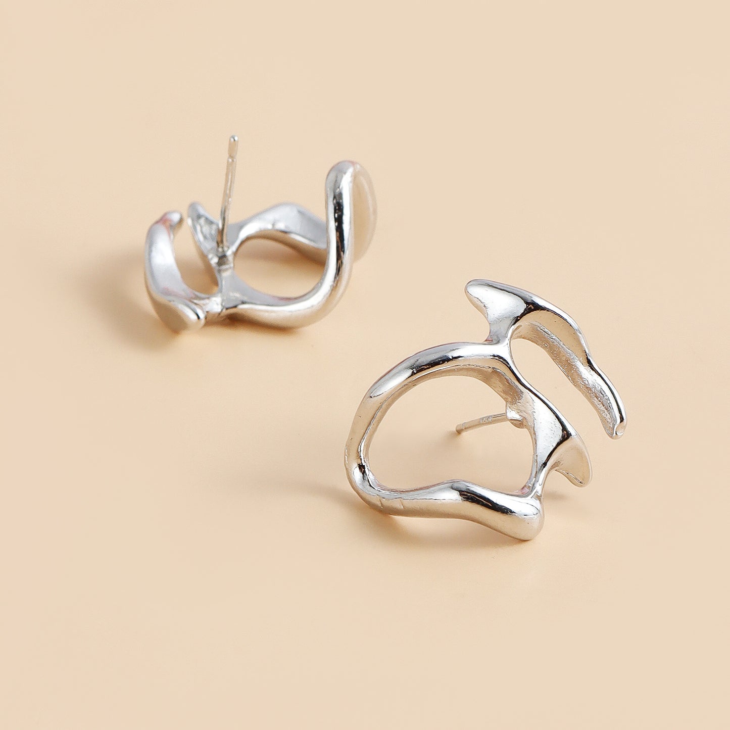 Minimalist Geometric Alloy Hoop Earrings with Plated Finish, Abstract Moon-Inspired Design for Women