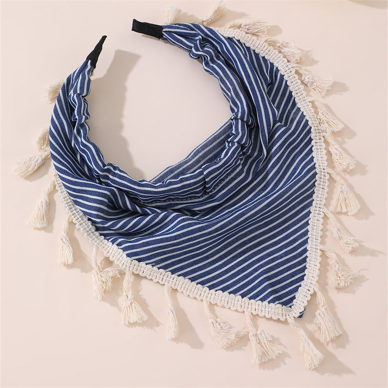 Bohemian Floral Print Headband for Kids with Lace Trim and Tassel Accents in Fabric Material