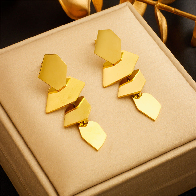 Fashionable Geometric Irregular Square Polished Titanium Steel Pendant Earrings for Women